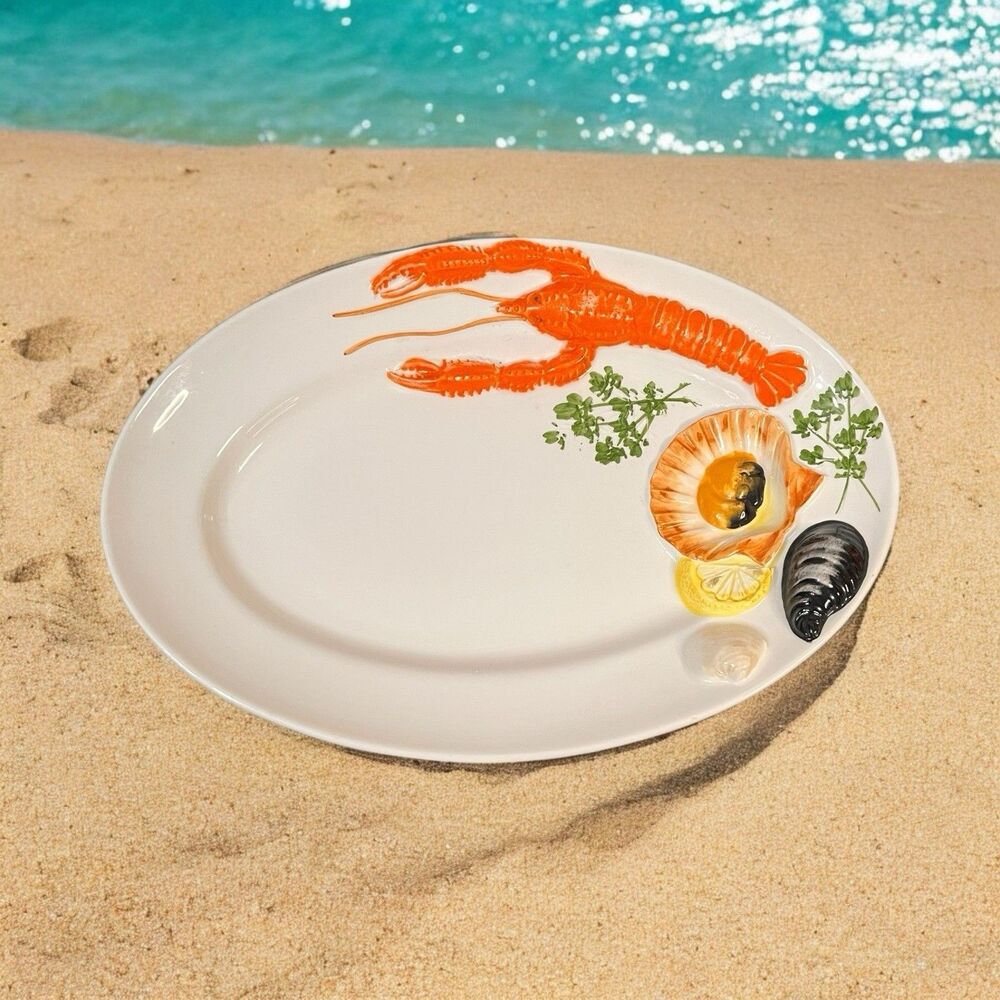 Lobster Ceramic Serving Plate Seafood 3D Made in Italy 11.5"L x 7.75"W x 1.5"H